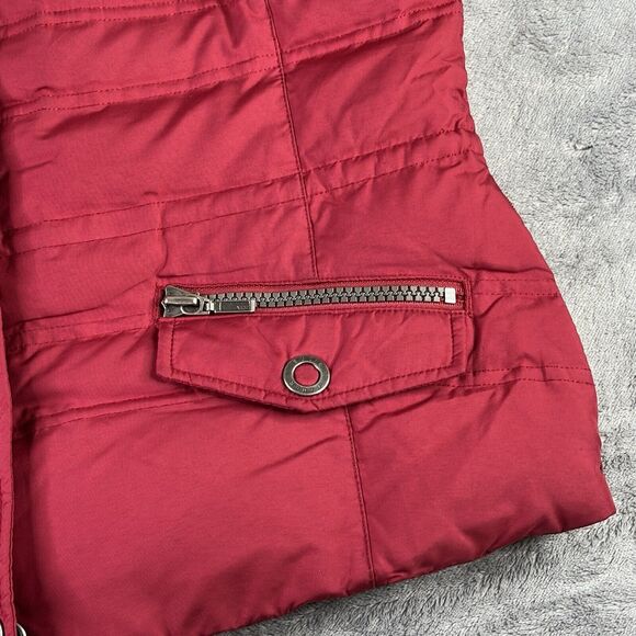 Eddie‎ Bauer Vest Women's Large Goose Down Red 700 Fill Removable Faux Fur Trim - Picture 5 of 16